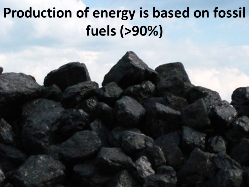 Production of energy is based on fossil fuels (>90%)